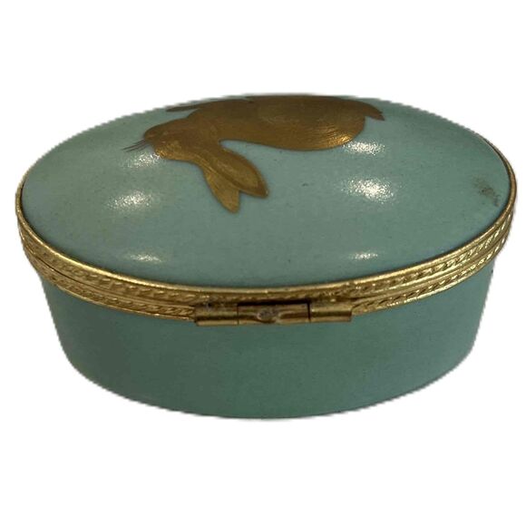 RARE Tiffany & Co Size OS Gold Teal Box Gold-Colored Rabbit Teal Vintage Oval - Picture 3 of 8